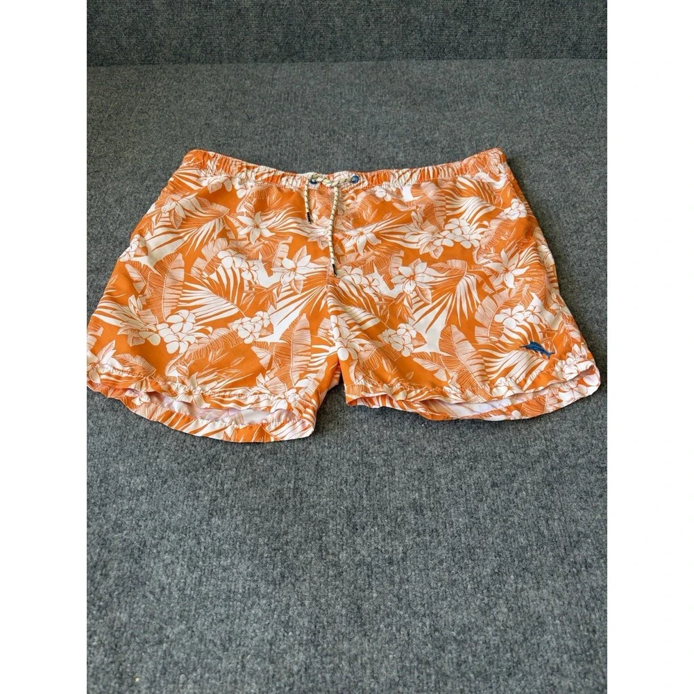 Tommy Bahama Swim Trunks Men XL Orange White Floral Tropical Hawaiian Relax XL